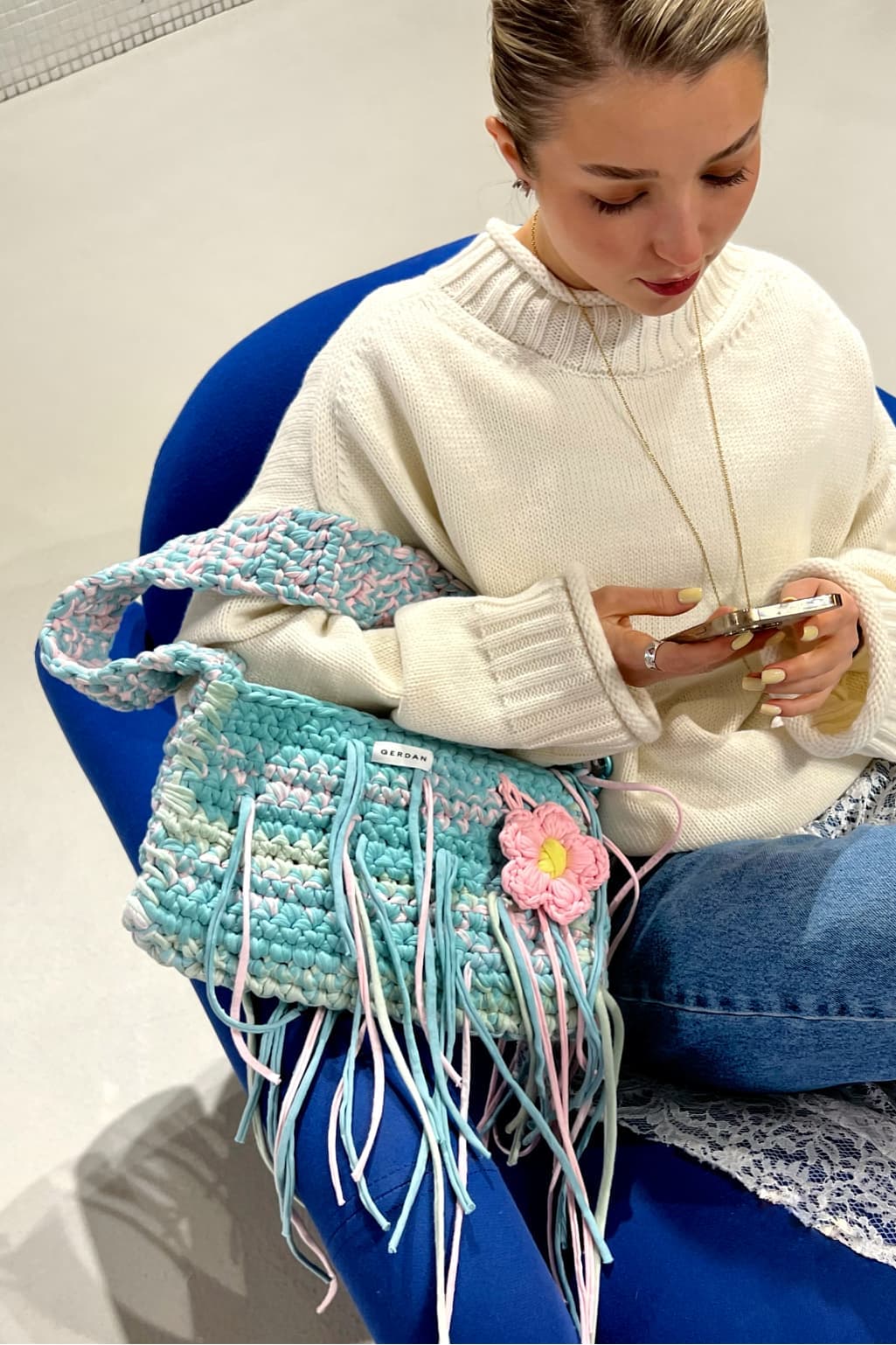 Large Woven Bag Dreamy — Azure