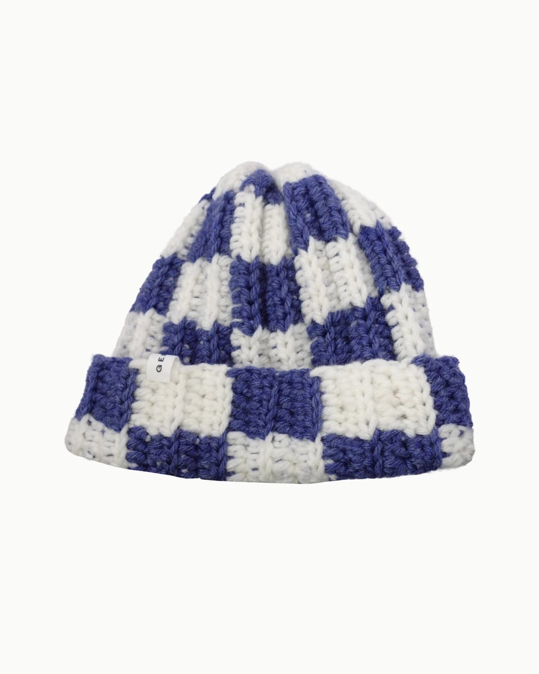 Checkered Knit Hat — Sky blue