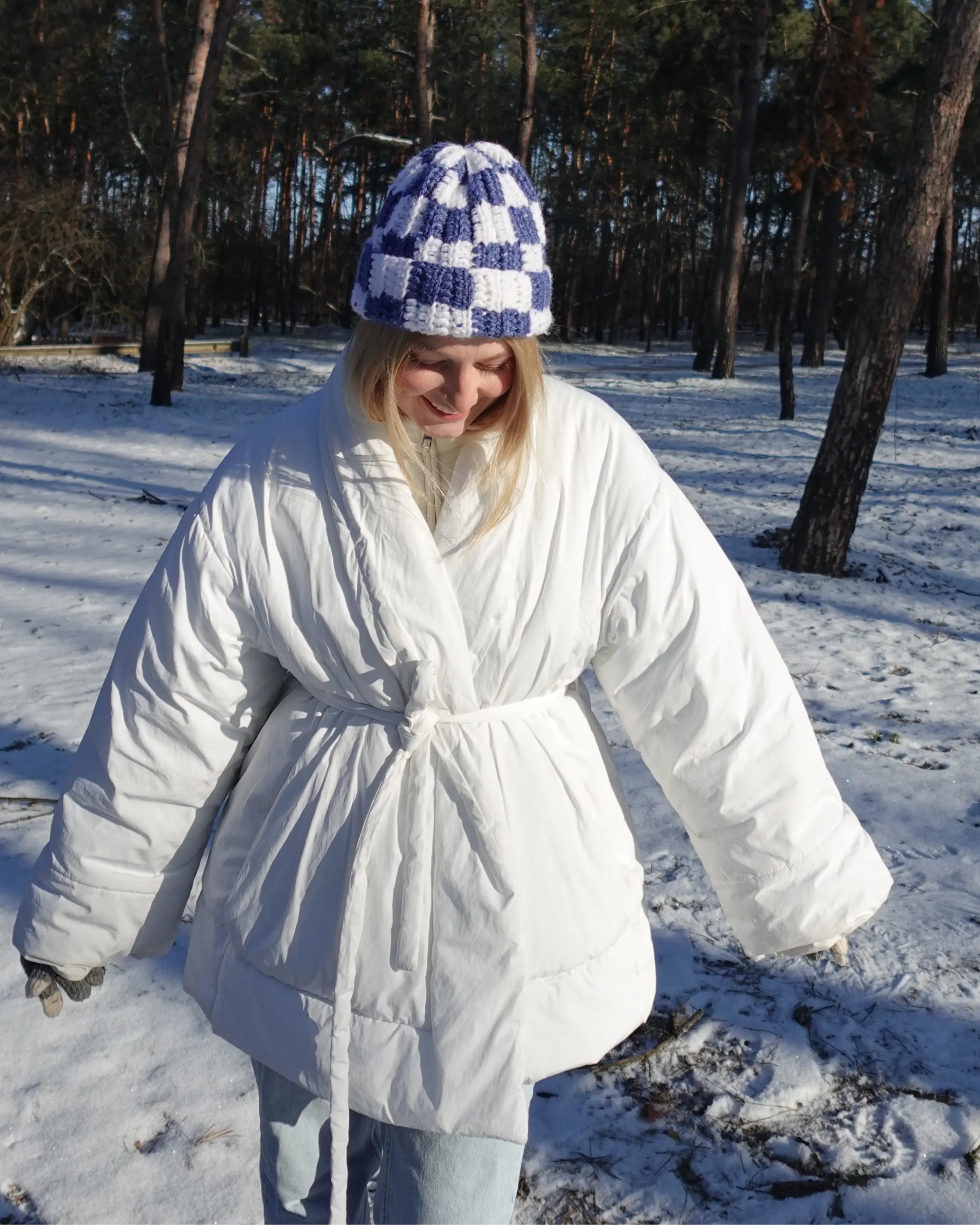 Checkered Knit Hat — Sky blue — view 2