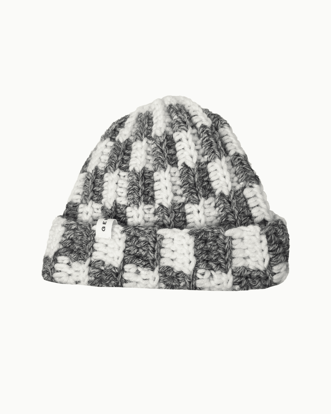 Checkered Knit Hat — Grey
