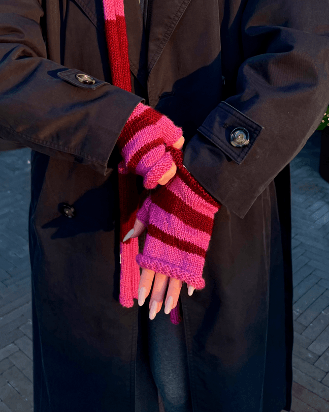 Striped Fingerless Gloves — Cherry — view 2