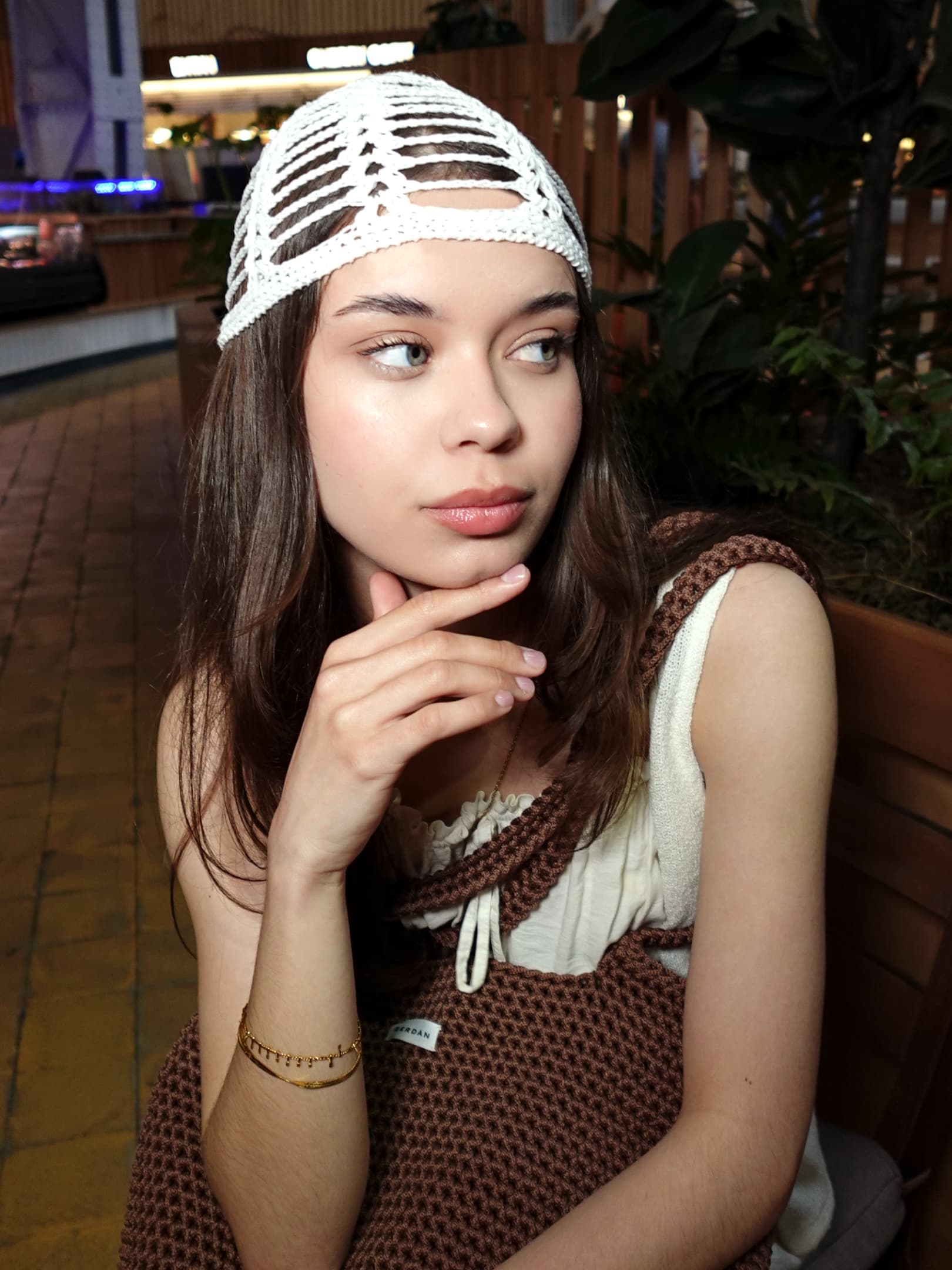 Knitted summer hat crochet — white