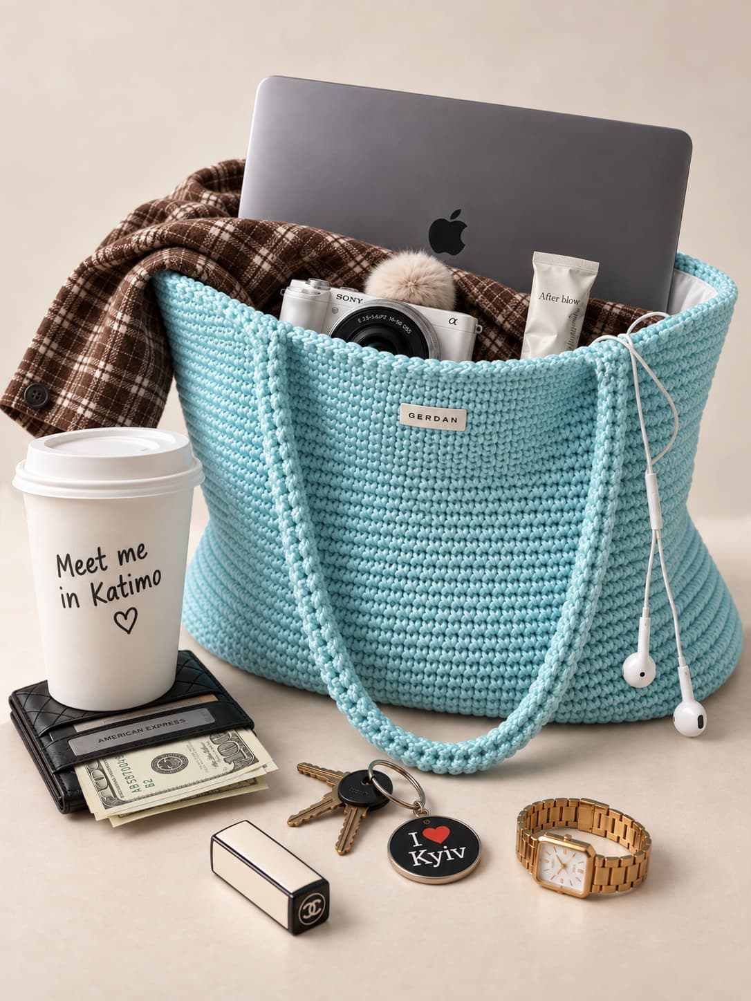 Knitted Large Tote Bag — Sea Foam