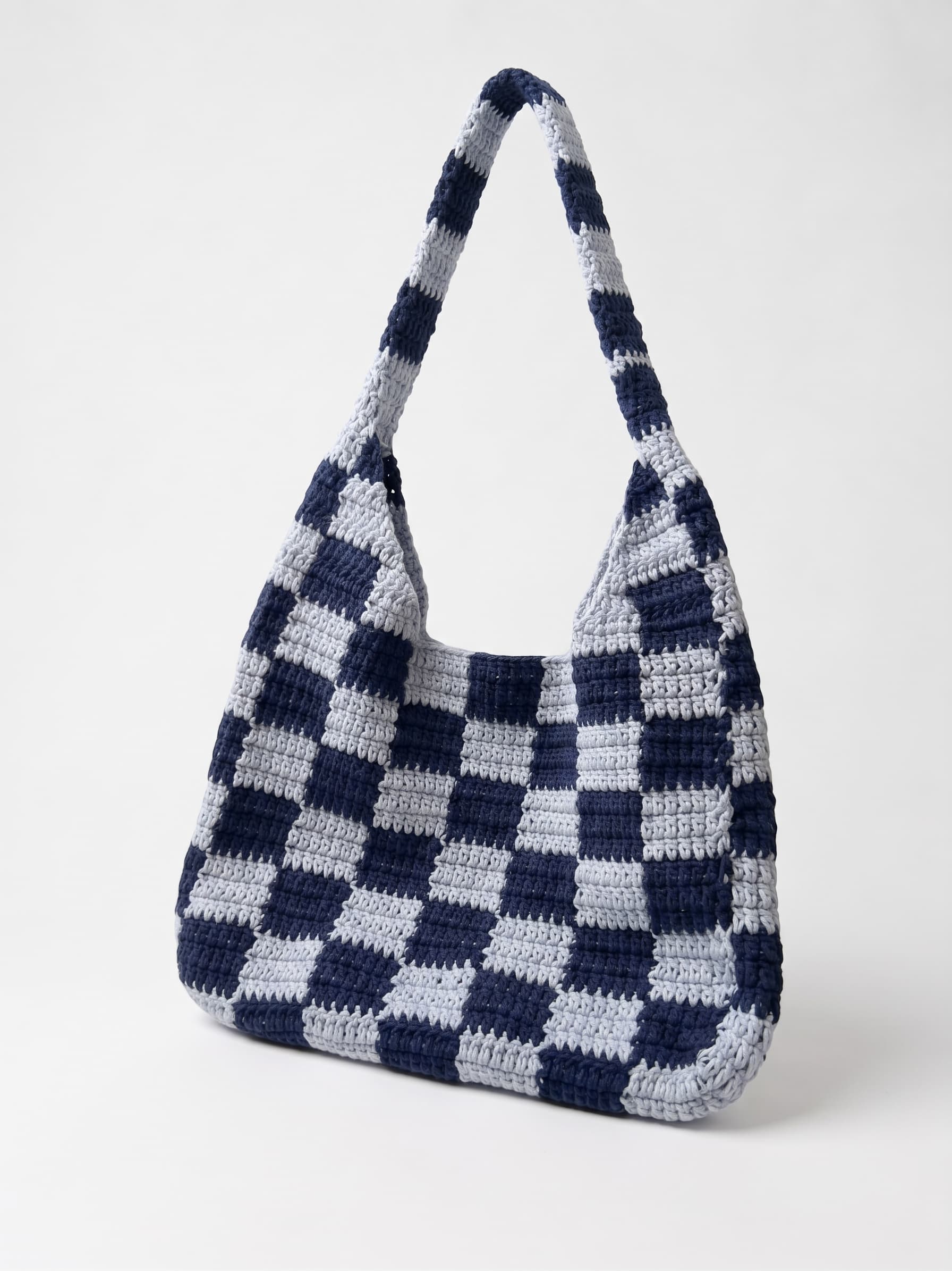 Knitted shopper checkerboard Lazy morning — Denim