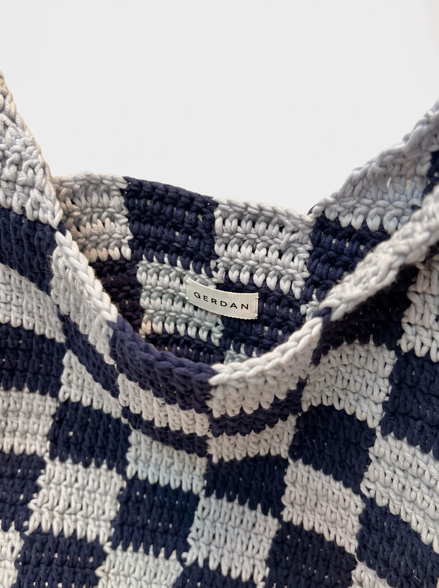 Knitted shopper checkerboard Lazy morning — Denim — view 2