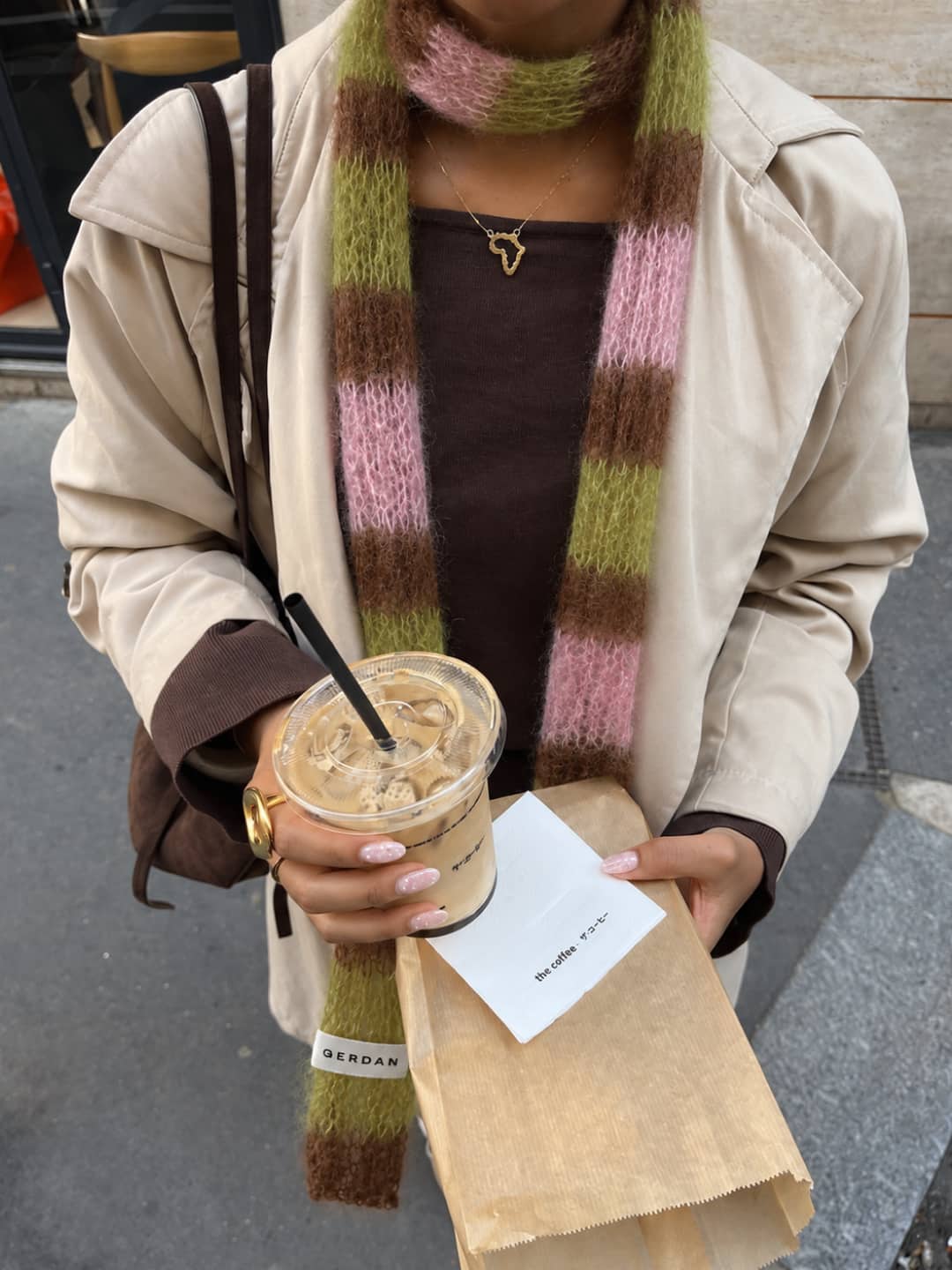 Fluffy striped scarf — Olive — view 2